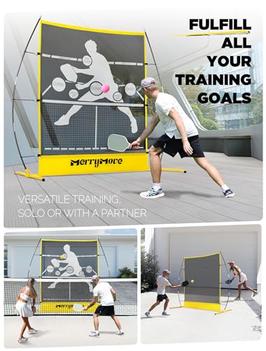 MerryMove Yellow 6FT Portable Pickleball Net & Rebounder Practice Set