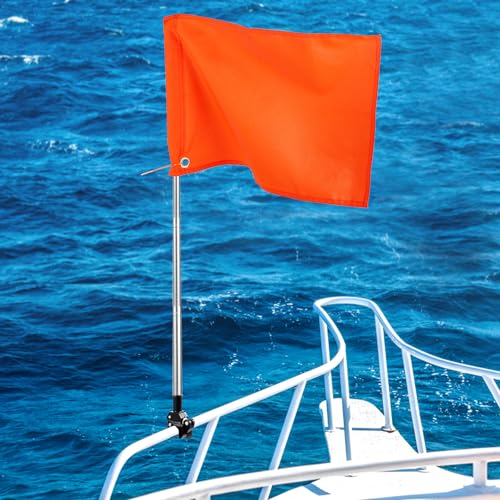 Adjustable Orange Boat Flag with 54-Inch Pole & Mounting Holder