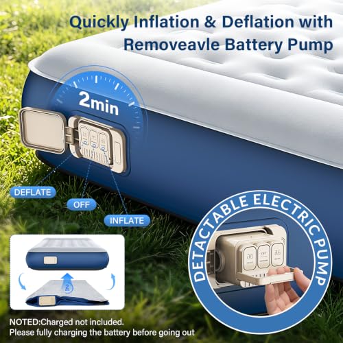 Twin Camping Air Mattress with Cordless Rechargeable Pump - 75 x 35.5 inches, TPU, All Night Support