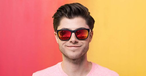 SPY OPTIC Sun Downer, Square Sunglasses, Color and Contrast Enhancing Lenses, Clear - Blue Sunset Fade Lenses