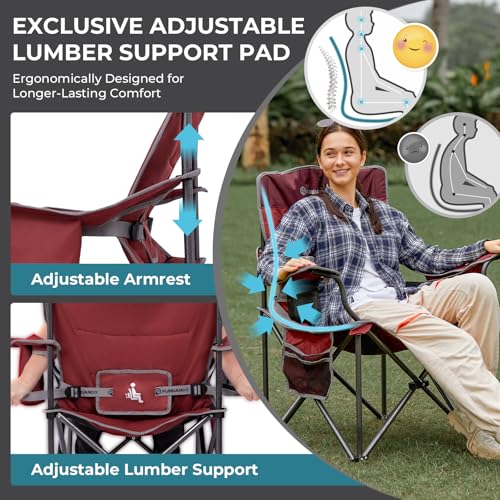 Oversized Camping Chair with Lumber Support - 1 Pack Red/Grey Heavy Duty Folding Chair