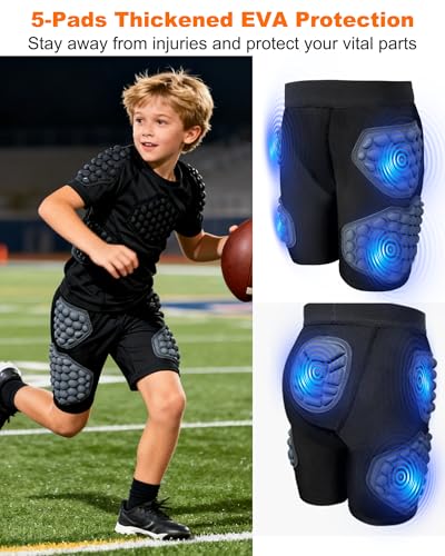 Youth Boys Football Girdle Padded Shorts with Impact Protection - Large