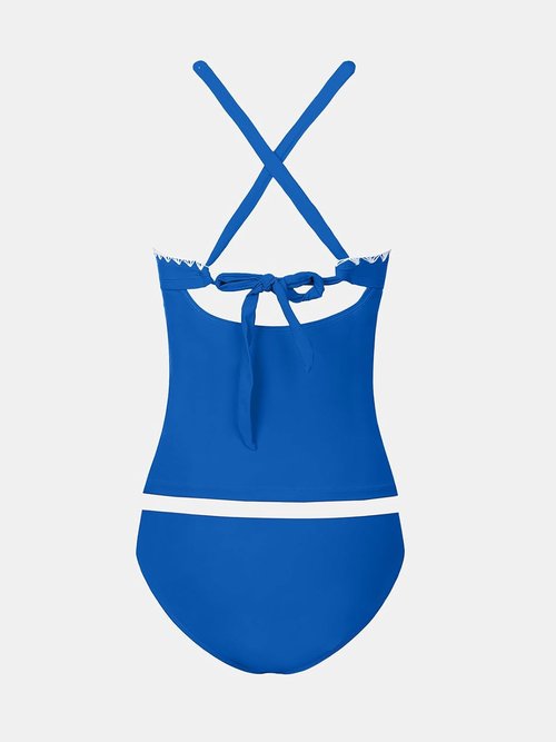 CUPSHE Women's Tankini Set - Tummy Control Two-Piece Bathing Suit with Crisscross Back | Mid Rise Design