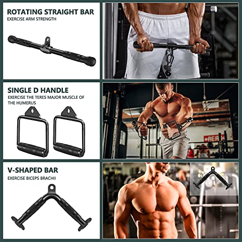 WNOEY 29.52in Lat Pulldown Cable Attachments Set for Gym, Includes Curl Bar & Accessories