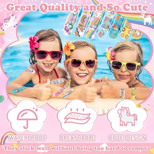 Sweet & Cute Kids Cartoon Bandages 360 Pcs - Mermaid & Rainbow Styles Waterproof & Flexible | Girl & Boy First Aid