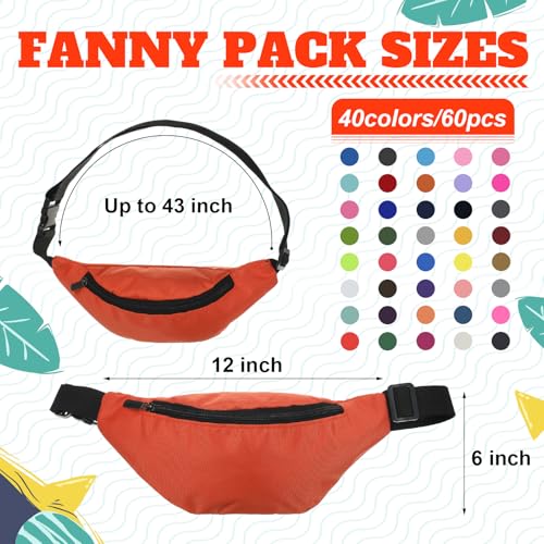 Neon Fanny Packs Bulk - Colorful Waist Bags for Festivals & Travel - Classic Color 60 Pack