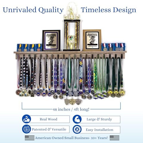 MedalAwardsRack 4ft Stained Walnut Medal & Trophy Display Rack for Sports & Achievements