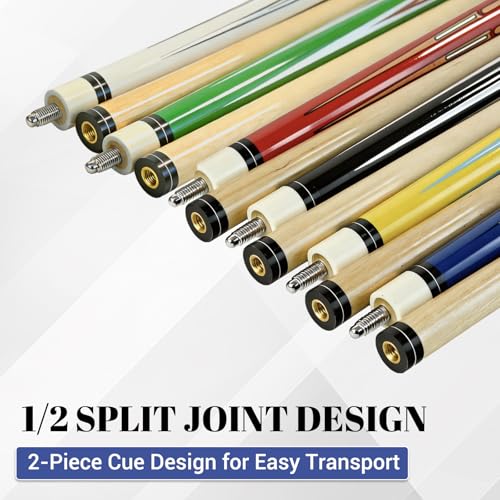 HMQQ 58 Inch Pool Cue Sticks Set of 6 - 20 oz 2-Piece Billiard Cues with Patterned Design