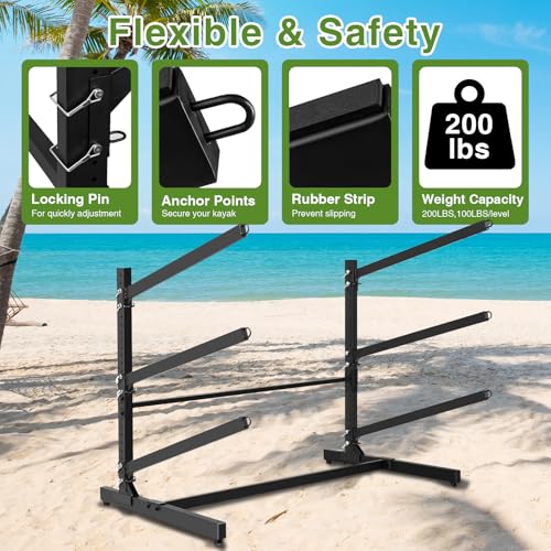NouraVita Heavy Duty 3-Level Kayak Storage Rack for Garage & Outdoor