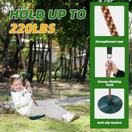 Disc Swing for Kids with Climbing Rope, 220 lb Capacity, Tree Swing Accessory