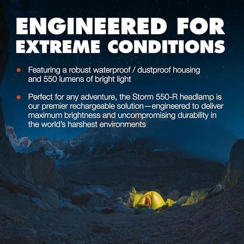 BLACK DIAMOND Storm 550 Octane Rechargeable USB-C Headlamp – Dimmable, Waterproof, Outdoor Camping & Hiking Light