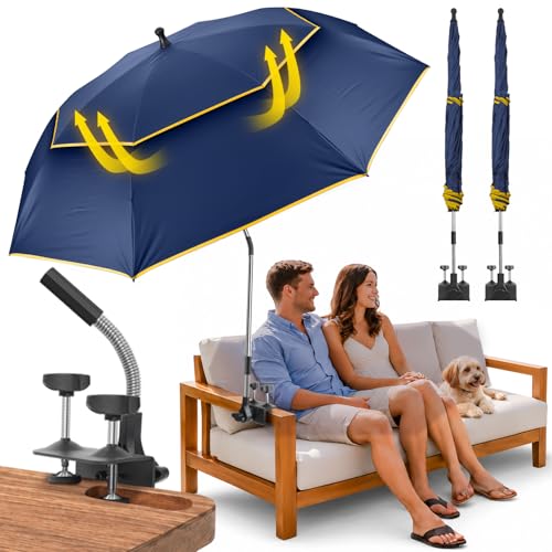QTREE Ink Blue 2-Pack 53-inch Double Canopy Beach Chair Umbrella with Clamp