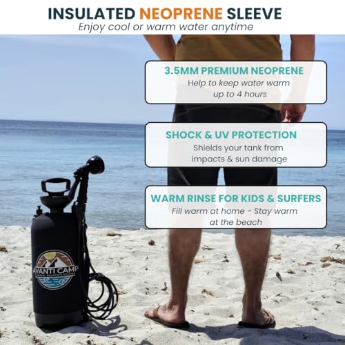 Portable Camping Shower 2.1 Gallon Pressurized Rinse Kit with 10 Spray Modes - Black
