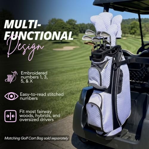Taboo Fashion Women's Golf Club Covers Set Polka Dot White & Black - Pack of 4, Weatherproof & Numbered