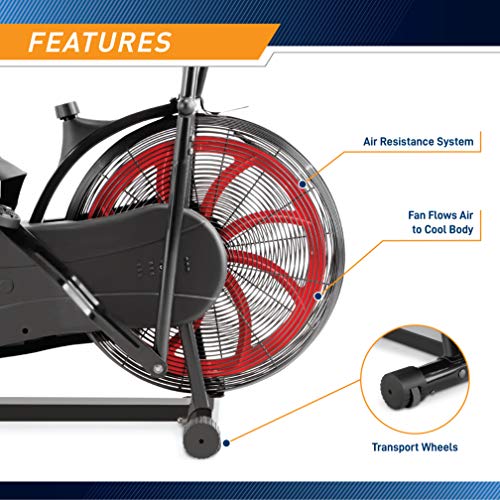 Marcy Air-Resistance Fan Exercise Bike with Dual Action Handlebars - Red NS-1000