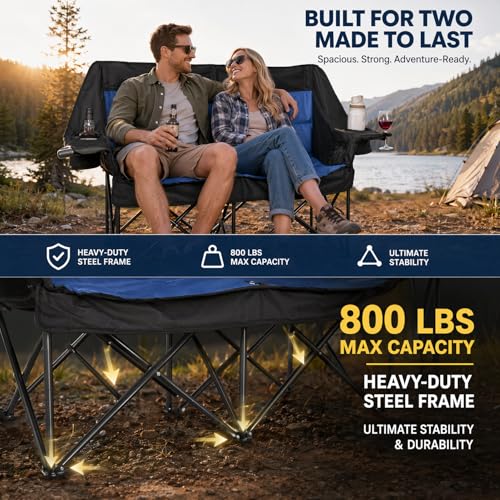 Heavy Duty Double Camping Loveseat - Portable 2-Person Outdoor Folding Chair