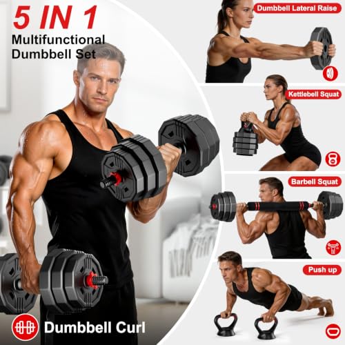 UNNMIIY 45LB Adjustable Dumbbell Set 5-in-1 Home Gym Weights for Strength Training