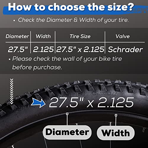 27.5 Inch Mountain Bike Inner Tube - 2 Pack, Schrader Valve 32mm, Fits 2.125-2.4 Sizes