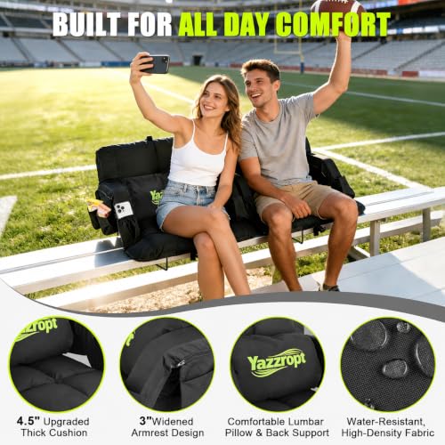 Wide Dual-Zone Heated Stadium Seat with Back Support - 25in, Extra Thick Cushion, Adjustable Backrest & Cup Holder