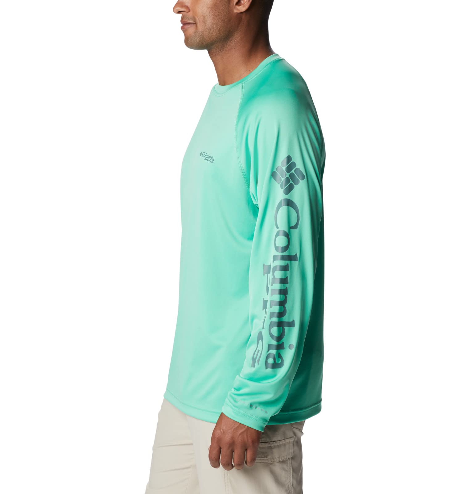 Columbia Men's Terminal Tackle Long Sleeve Fishing Shirt, Light Jade/Metal Logo, Large