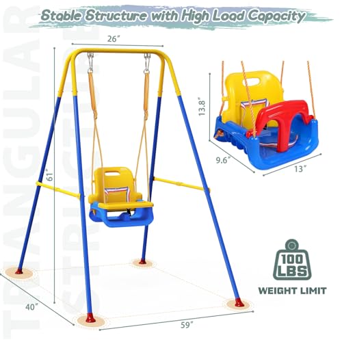 Yellow Toddler Swing with Tray - 4-in-1 Outdoor Indoor Baby Swing