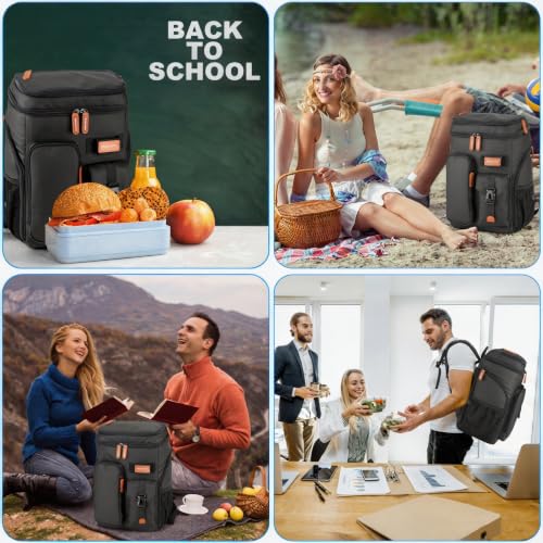 Insulated Cooler Backpack 33 Can Leakproof with Double Deck - Black