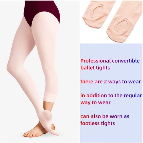 DIPUG Girls' Convertible Ballet Tights - Soft Transition Dance Tights for Toddlers & Kids