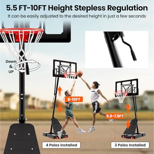 BACKYARD BLITZ Portable Adjustable Basketball Hoop with 40-Inch Backboard - Black, 5.5-10FT Height Range