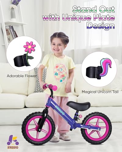 KRIDDO LED Purple Toddler Balance Bike for 2-5 Year Olds – Adjustable & Multi-Terrain