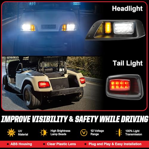 Golf Cart LED Headlight & Taillight Kit for EZGO TXT 1996-2013 with Turn Signal Horn