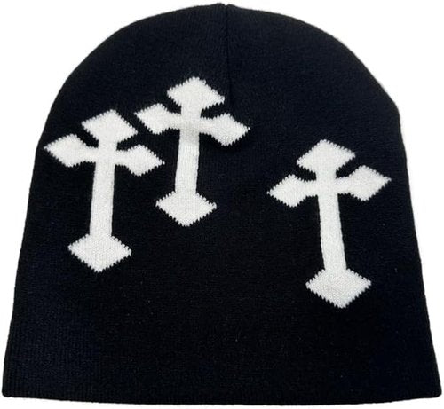 Y2K Knitted Beanies Hat Men Women Graphic Vintage Cap Gothic Warm Knitted Hat Streetwear Trend Beanie (Black)