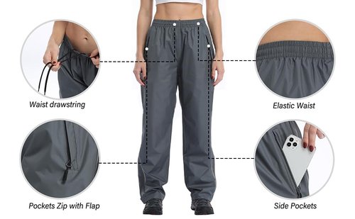 Ourcan Over Pants Rain Pants Women Waterproof Pants Lightweight Breathable Hiking Cycling Outdoor with Pocket Gray