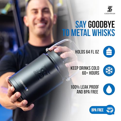 64 oz Insulated Stainless Steel Water Jug - Black, Keeps Cold 60+ Hours