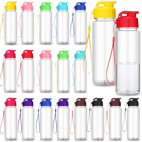 20 Pack Plastic Water Bottles - 17 oz Assorted Colors, Leakproof Flip Top
