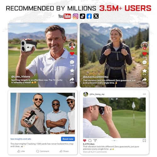 Golf Rangefinder with Slope On/Off 1500 Yards 7X Magnification - Perfect Golf Gift