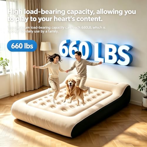 Black Queen Air Mattress with Built-in Pump, 16-Inch Inflatable Bed for Camping & Guests
