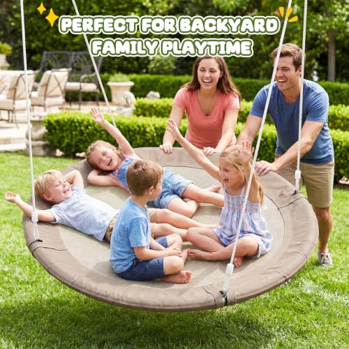 Trekassy 60-Inch Saucer Tree Swing - Taupe Large Family Outdoor Swing for Kids & Adults