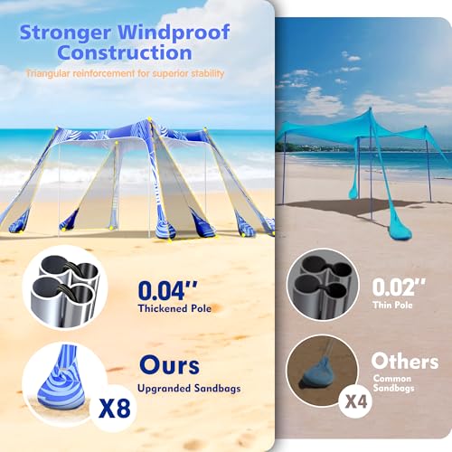 10x10 FT Beach Tent Sun Shelter UPF 50+ UV Protection Windproof Portable Shade