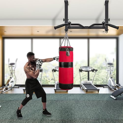 F2 Black 24-Inch Ceiling Mount Pull Up Bar with Adjustable Heights & Multi-Grip Options