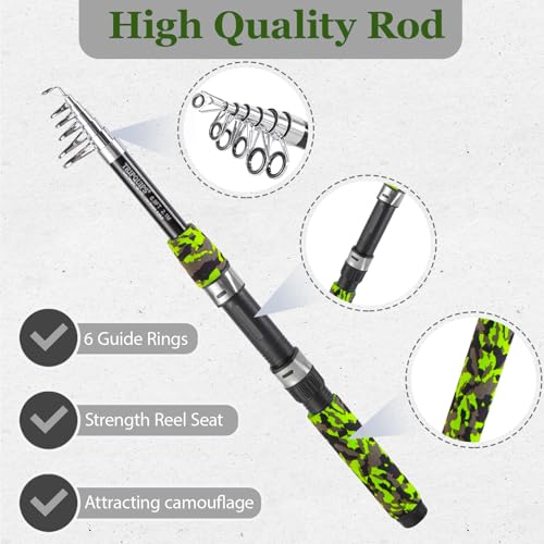 Green 6.9ft Telescopic Fishing Rod and Reel Combo Kit with Net and Lures