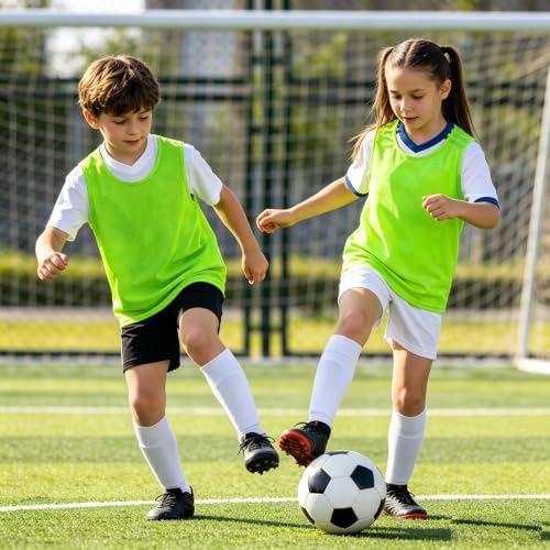 Youth & Adult Soccer Pinnies - Mesh Scrimmage Vests, Large Green
