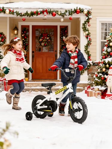 Kids BMX Style Bicycle with Training Wheels - Snow White, 12 Inch