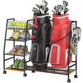 DAOUTIME Golf Bag Storage Rack for Garage | Holds 2 Bags with Wheels & Accessories