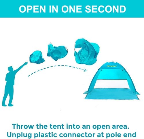 Alvantor® Beach Tent - Automatic Instant Pop-Up Sun Shelter | UPF 50+ Portable Canopy for 2-3 People
