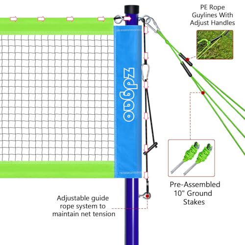 Zdgao Outdoor Badminton Set with 20FT Net and 4 Rackets - Blue & Green