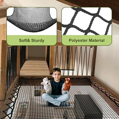 Kids Cargo Net 9.8x9.8ft Double Polyester Indoor Outdoor Black - Safe Play