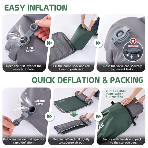 Elegear Camping Mattress with Air Pump, 4-Inch Support, Army Green, Single