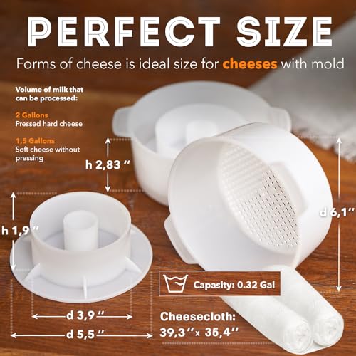 Cheese Making Kit with 2 Molds & Cloth - Homemade Cheesemaking Supplies