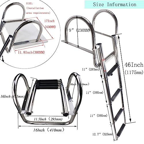 COC-LF 4-Step Stainless Steel Boat Ladder, Folding Telescoping Rear Entry, Heavy Duty