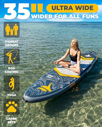 Flyroc 11'6x35'' Extra Wide Inflatable Stand Up Paddle Board for All Skill Levels - Drift Gray / XL